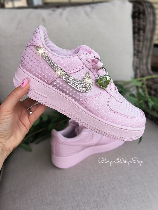 Nike Shoes - Women's Nike Air Force 1 Hearts Valentine's Day Custom Sneakers With Crystals